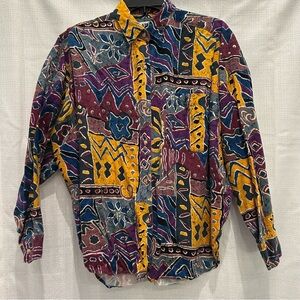 Vintage Colorful Abstract Button-Up Shirt large